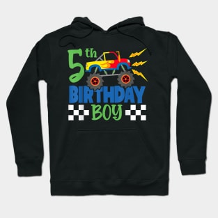 5 Year Old 5th Birthday Boy Monster Truck Car Hoodie